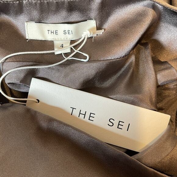 The Sei Cutout Ruched Silk Smog Gray Midi Dress Size 4 - Picture 7 of 8